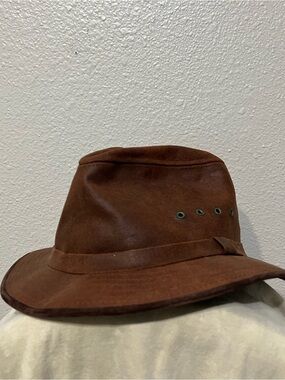 Vintage LL BEAN Leather Packer Hat Brown Size XL